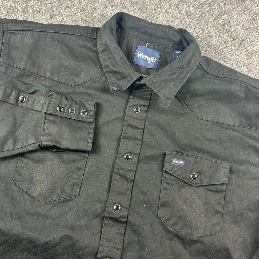 Wrangler Western Shirt‎ Mens 4X Black Long Sleeve Pearl Snap Cotton Twill Work